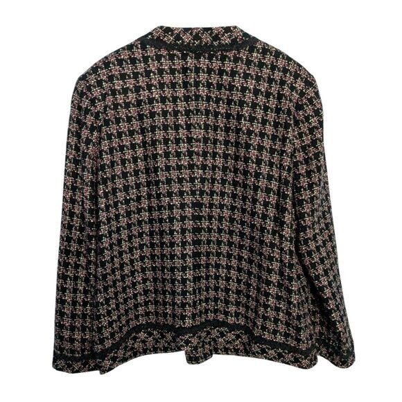 Appleseeds Womens Tweed Jacket Sz 20 Black & Pink Plaid Long Sleeve Lined - Picture 2 of 12